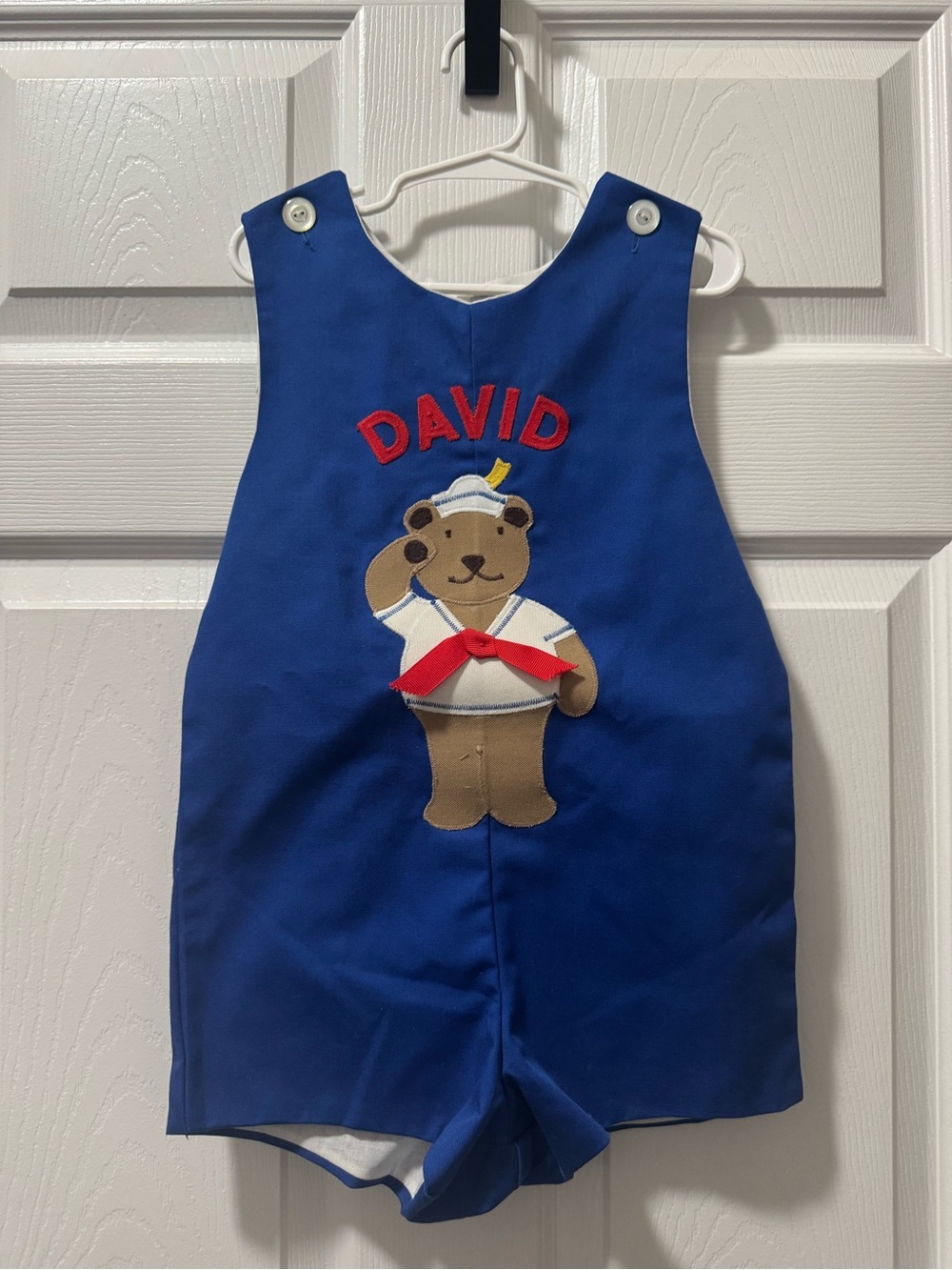 2/$25 Kelly's Kids Blue Sailor Bear Embroidered One-Piece with Name David